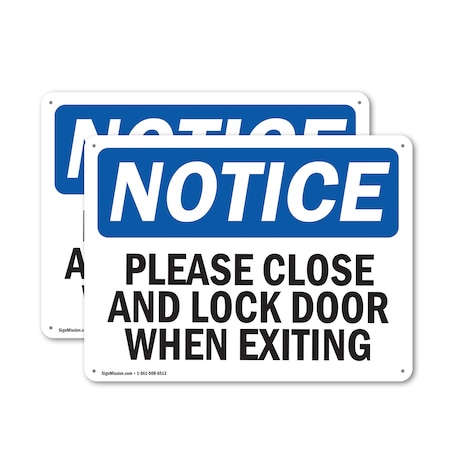 Signmission Exit Sign, Plastic, 14 in W, 10 in H, Please Close And Lock Door When Exiting OS-2PACK-NS-P-1014-L-17351